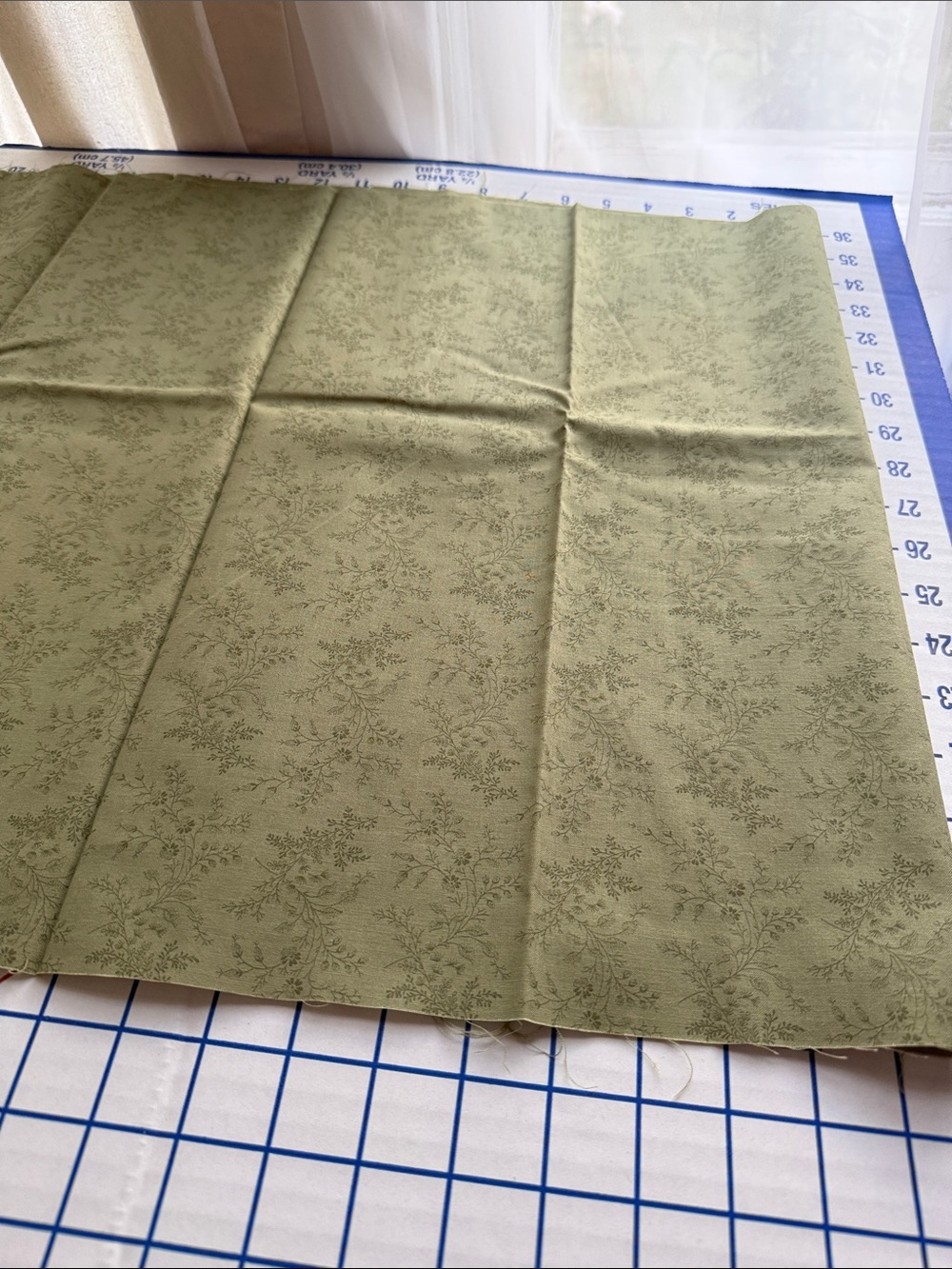 3 Yds Sage Green Tonal Floral Cotton Fabric 18” Wide Botanical Quilting - Picture 10 of 12